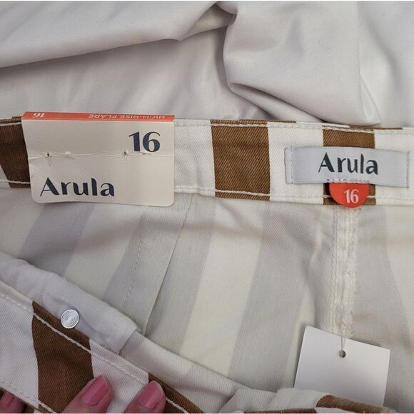 NEW ARULA brown and ivory striped Alden super flare high waist hippie‎ jeans 16 - Picture 8 of 16